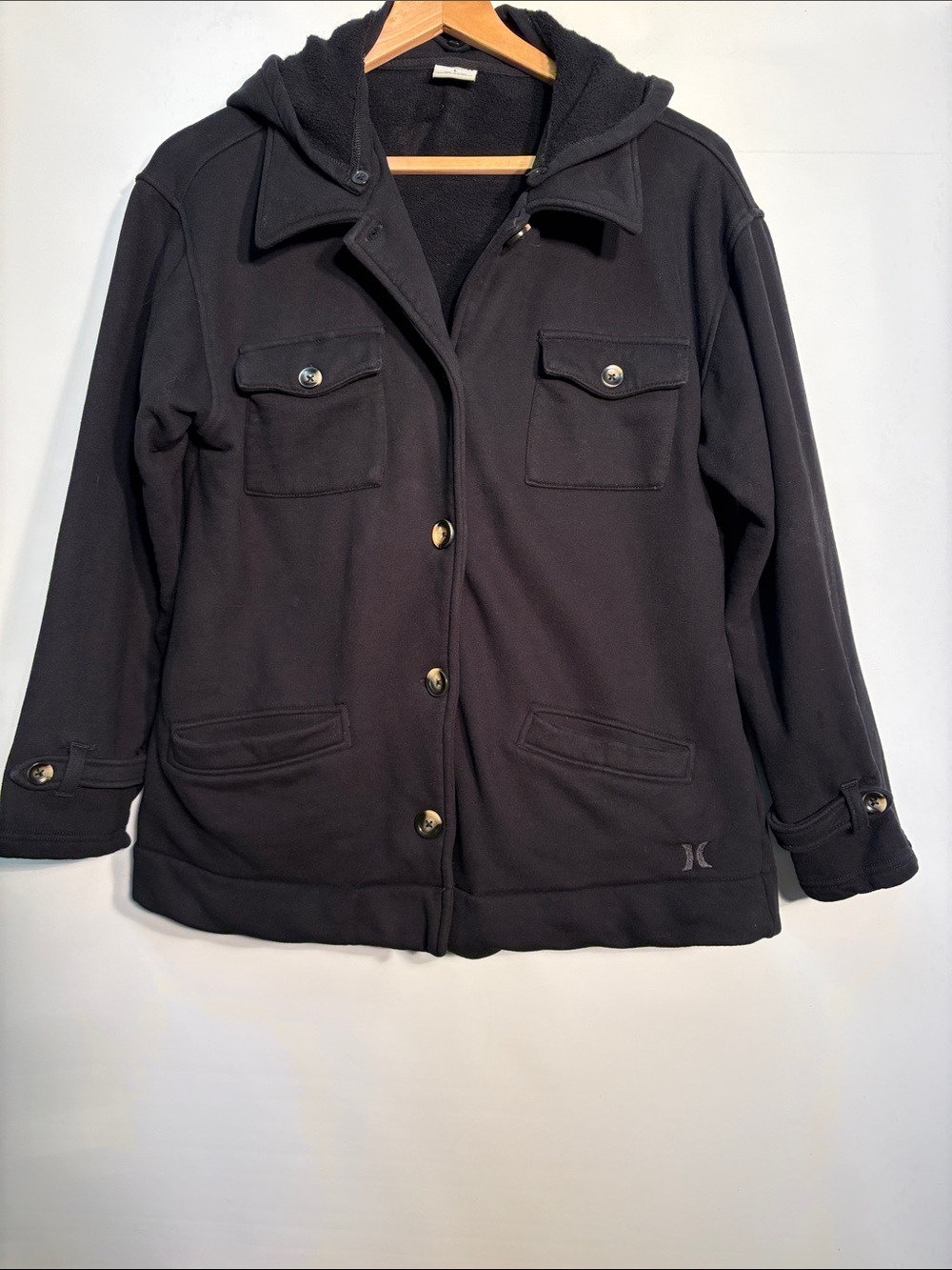 Hurley Black Hooded Utility Jacket/Shacket with Button Front